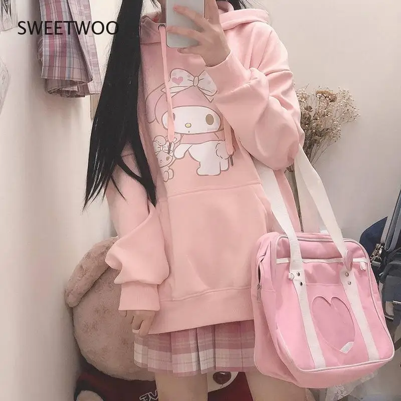 

Japanese Sweet Hoodies for Girls Oversized Sweatshirt Y2K Clothes Spring Korean Cartoon Print Pullover Hoodie Sweatshirts Women