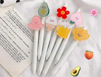 

korea new Avocado peach flower girl boys animal fruit cloud gel pen cartoon neutral pen school stationery black ink pen 48pc/lot