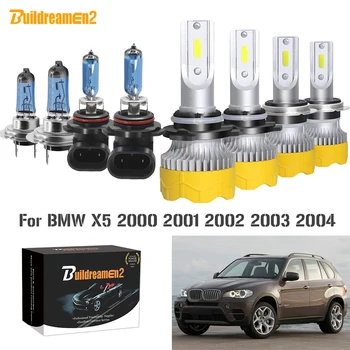 

Buildreamen2 4 Pieces Car Headlight High Beam + Low Beam LED Halogen Headlamp Light 12V For BMW X5 2000 2001 2002 2003 2004