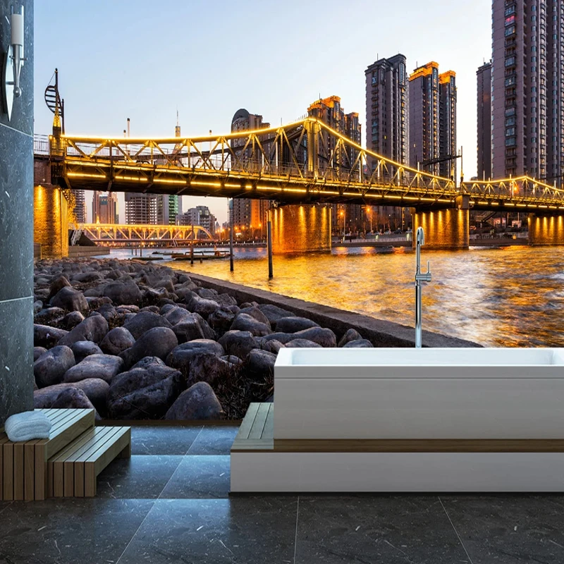 Пользовательские 3D росписи современный золотой мост здание город фото обои Гостиная диван задний план покрытия стен домашний декор Фреска
