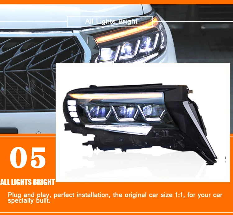 2PCS Car Style all LED headlights for Toyota prado18-19 for prado head lamp LED DRL Lens Double Beam H7 HID Xenon bi xenon lens