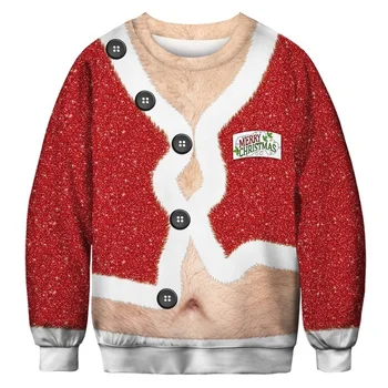 

LEH Unisex Men Women Ugly Christmas Sweater Vacation Santa Elf Funny Christmas Cos Fake Hair Jumper Autumn Winter Tops Clothing