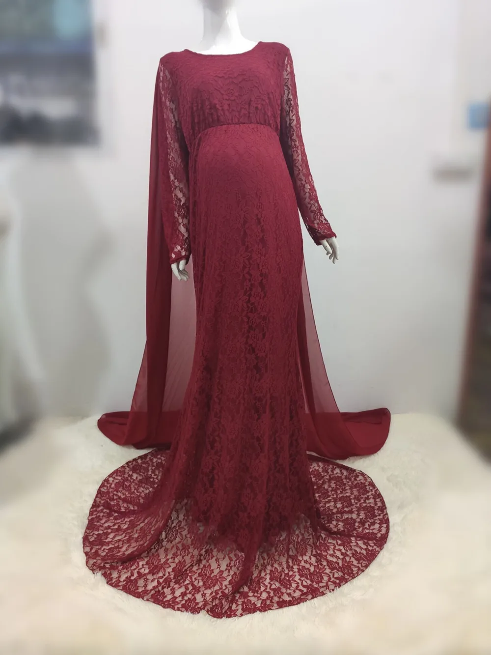 Chiffon Shawl Maternity Dresses For Photo Shoot Lace Fancy Pregnancy Dresses Elegence Pregnant Women Maxi Gown Photography Props (4)
