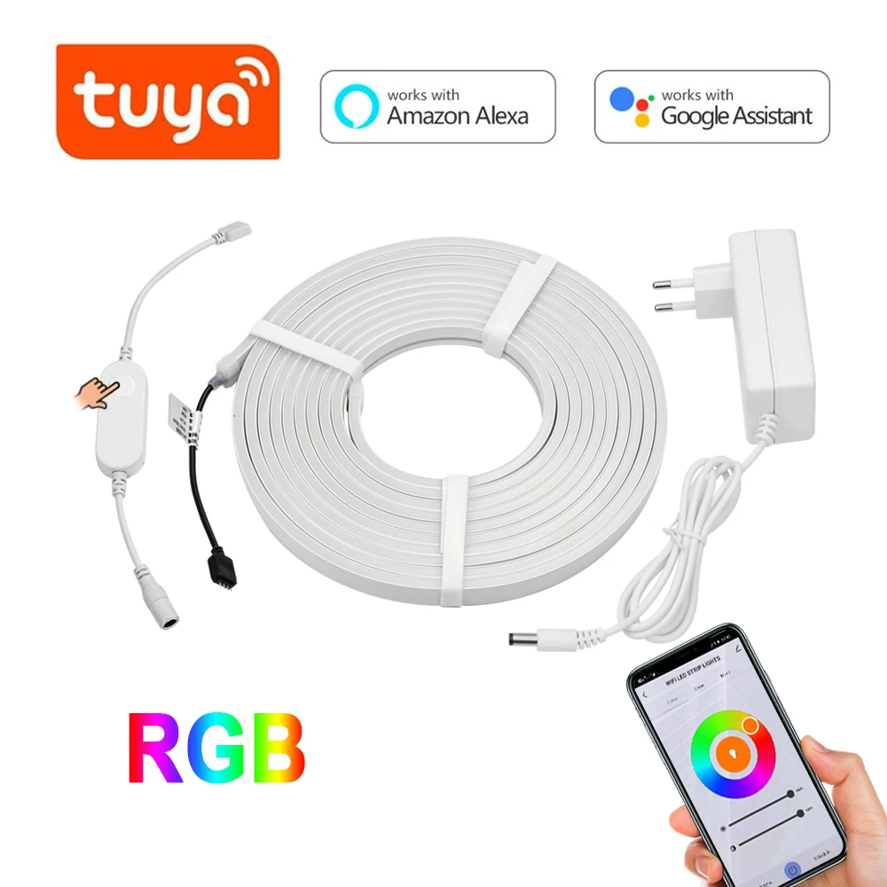 Светодиодная неоновая лента Tuya Wi-Fi RGB с голосовым управлением гибкая лампа для