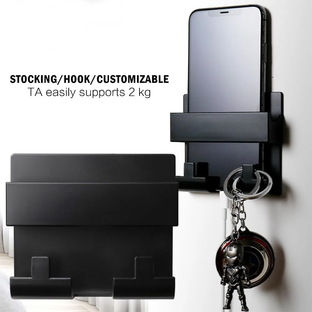 Wall Mounted Organizer Storage Box Remote Control Mounted Mobile Phone Plug Wall Holder with Hook Multifunction Holder Stand 1PC phone holder wall mounted storage box wall mounted organizer remote control holder