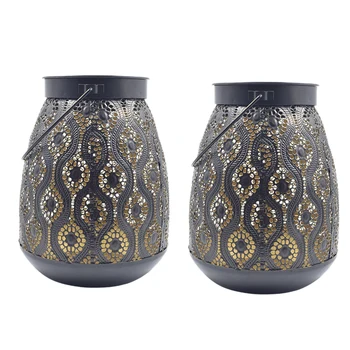 

2 Pack Solar Lantern Hanging Garden Outdoor Lights Metal Waterproof LED Table Lamp with Handle