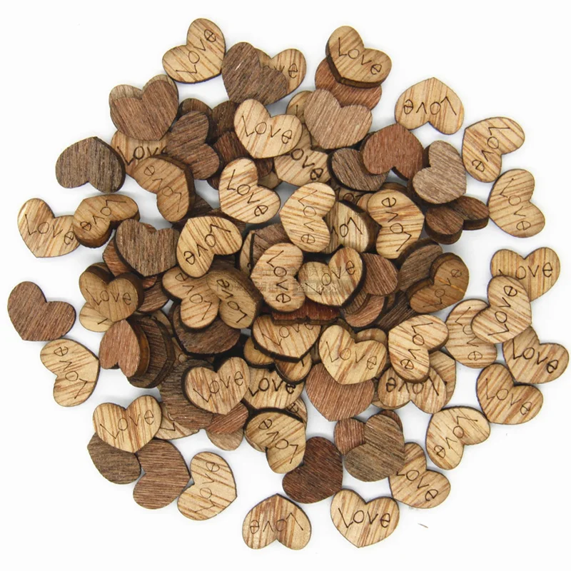 100Pcs Rustic Wedding Party Decoration Mini Wooden Love Heart DIY Crafts Table Scatter Scrapbooking Valentines Gifts Decor