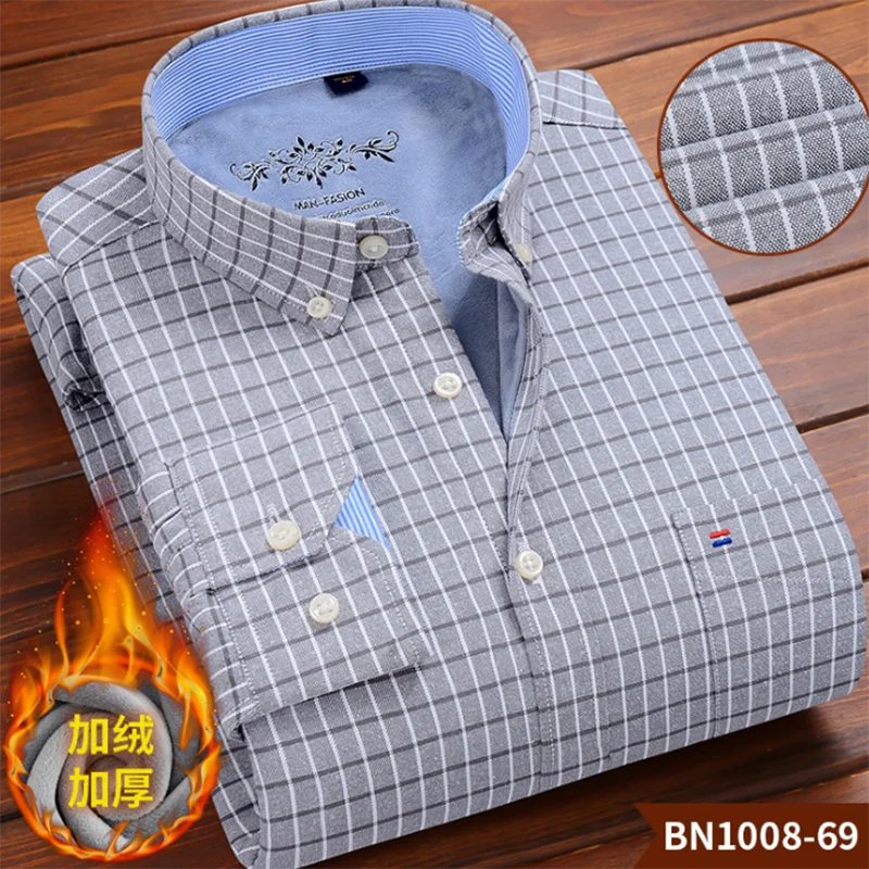 gray Зима-осень,, мужские шерстяные футболки Camisa с длинным рукавом и отложным воротником, дышащая повседневная оксфордская хлопковая ткань с принтом - Цвет: gray