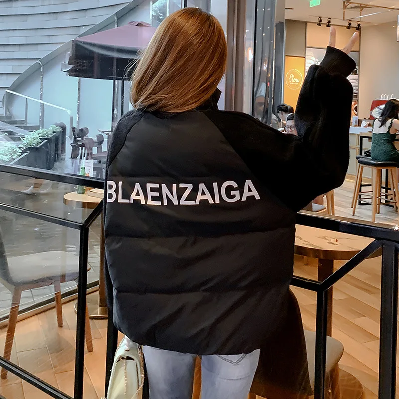 

WOMEN'S Dress Oversize down Jacket Cotton-padded Clothes Workwear Coat Thick Lettered Loose-Fit Students Winter 2019 Short Cotto