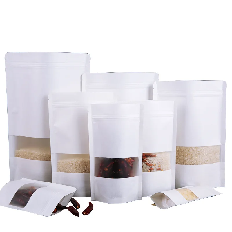 

20pcs diy multi size White window kraft paper bag self-sealing melon seeds&tea leaf&frosted red date packaging bag can be custom