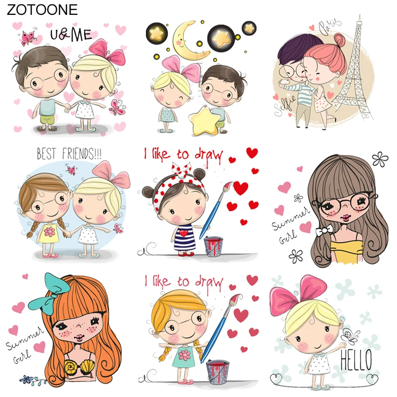 

ZOTOONE Cartoon Boys and Girls Patch Ironing Heat Transfer for Clothing Iron on Transfer T-shirt DIY Heart Heart Stickers O