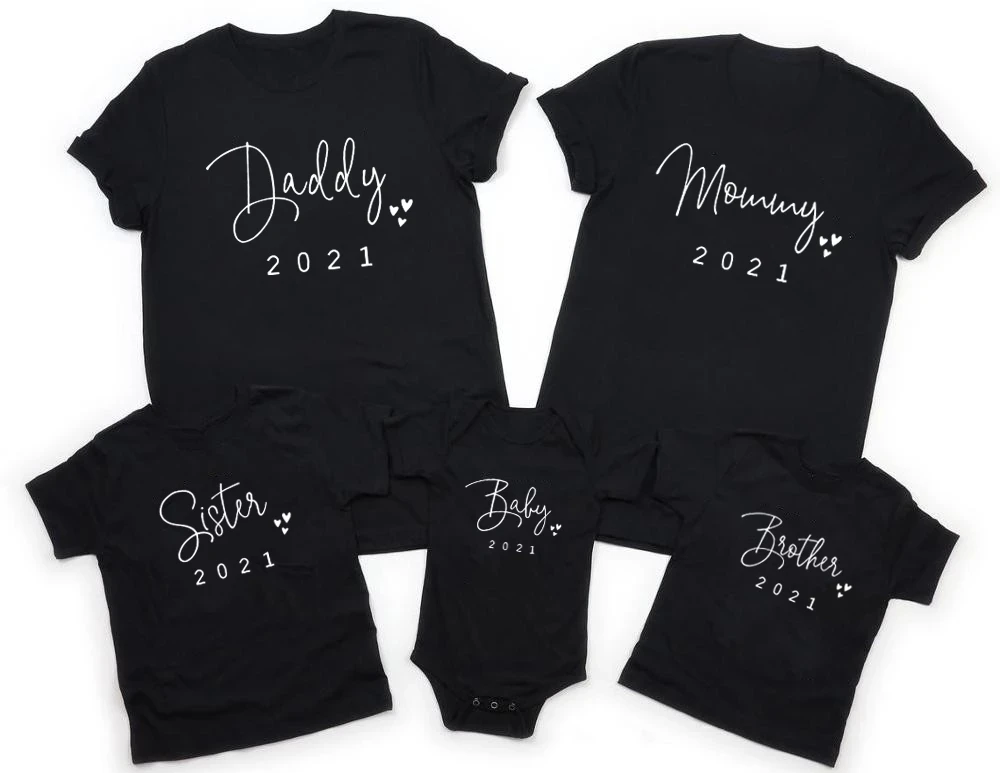 Matching Outfits Family Tshirt Mommy Baby Daddy Black Whole Cotton