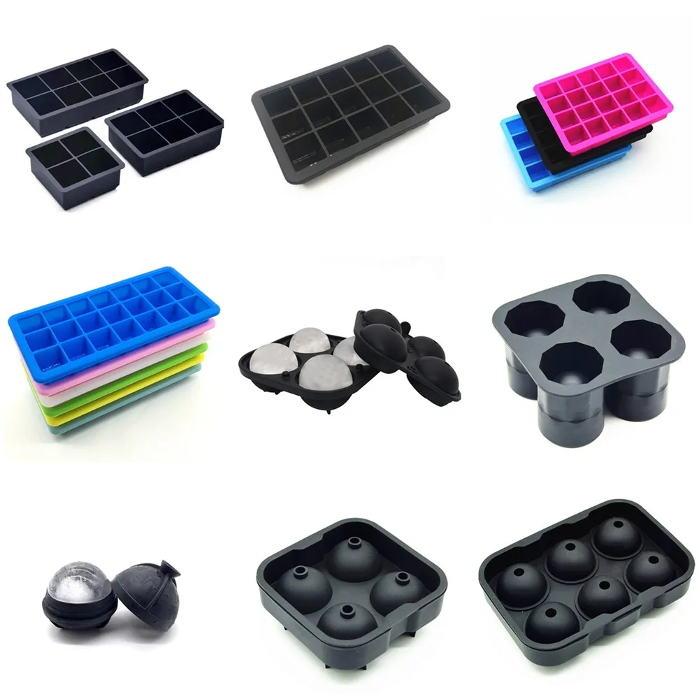 BHD Easy-release Flexible Whisky Ice Cube Maker Square Silicone Ice Mold Maker Tray With Lids
