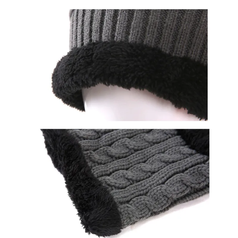 2pcs / комплект шапка мода шапка мужская зимняя вязание шапки для мужские теплый толстый плюс футеровка акрил шапка