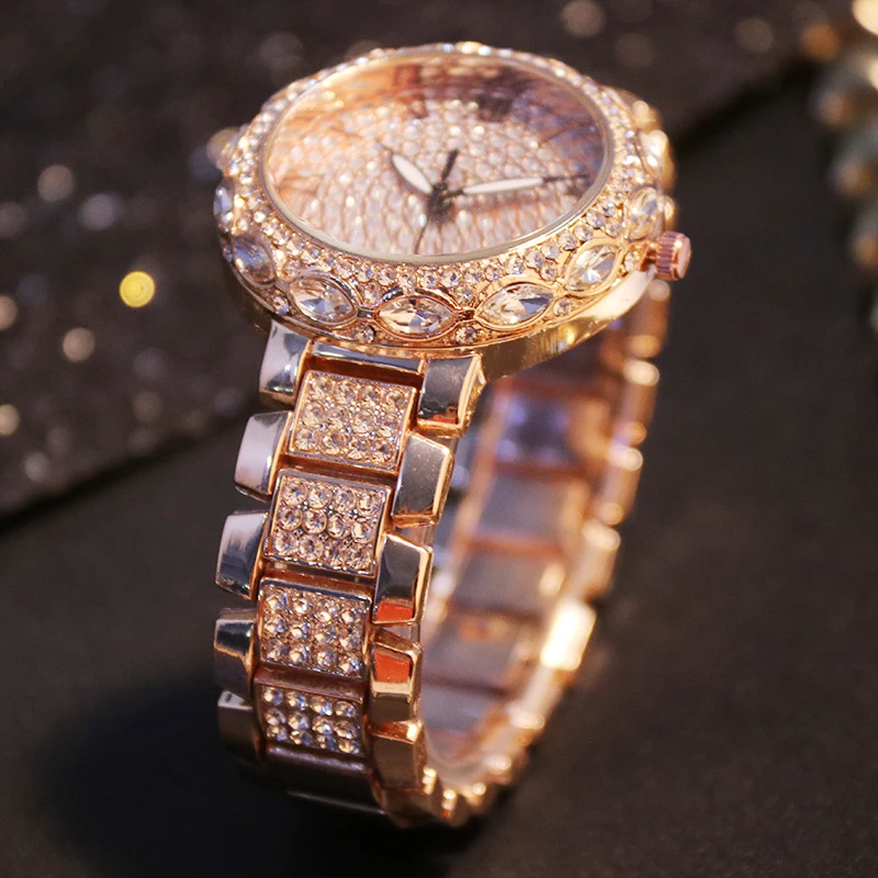 Женские часы Popuplar, женские часы, стразы, розовое золото, Полный Бриллиант, кристалл, женские роскошные часы, женские кварцевые часы, 3 цвета