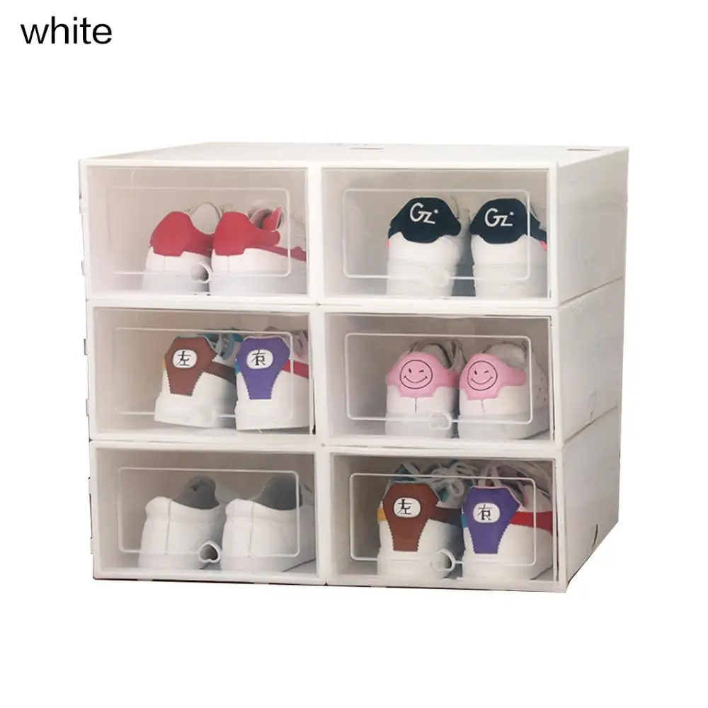 6 шт флип коробка для обуви утолщенный прозрачный ящик чехол Пластиковые обувные коробки Стекируемый ящик органайзер для обуви стеллаж хранение обуви - Цвет: WhiteM