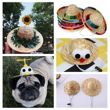 Модная соломенная шляпа для домашних собак Sombrero Cat, шляпа от солнца, пляжные вечерние соломенные шляпы для собак, Гавайский стиль, шляпа для собак, забавные аксессуары Модная соломенная шляпа для домашних собак Sombrero Cat, шляпа от солнца, пляжные вечерние соломенные шляпы для собак, Гавайский стиль, шляпа для собак, забавные аксессуары