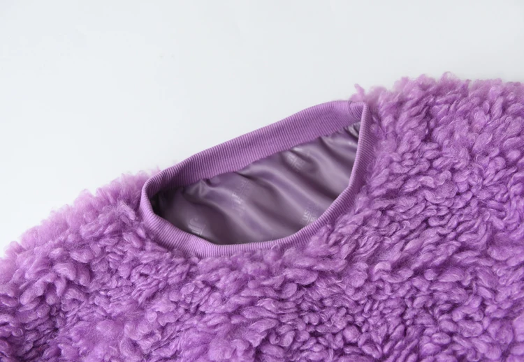 ANSFX Korea Hairy Shaggy Faux Lamb Fur Sweatshirt Long Lantern Sleeve O-Neck Pullover Coat Women Keep Warm Outerwear Top 2 Color