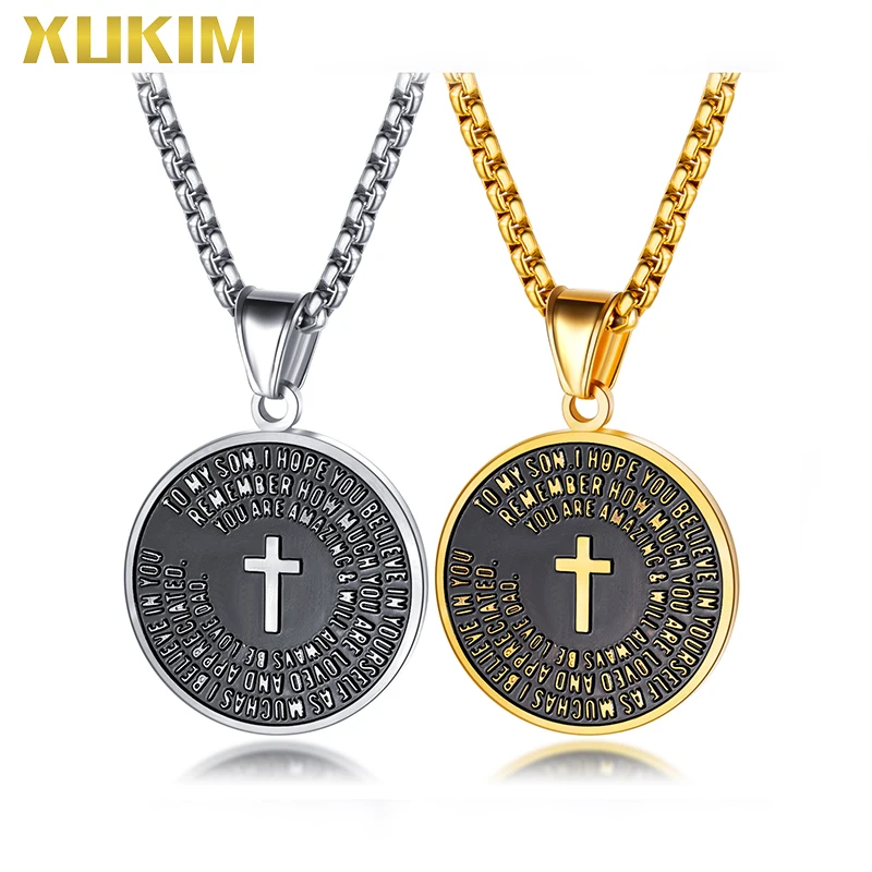 

ONL1570 Xukim Jewelry Fashionable Classic Cross Necklace For Man Round Pendant Jewelry With Retro Trend