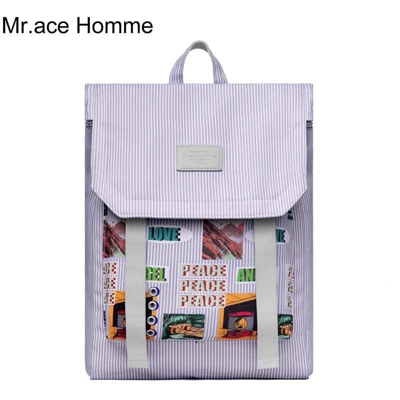 Mr. ace Homme большой 15-дюймовый рюкзак для ноутбука с полосатым принтом женский серый