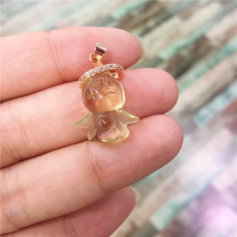 citrine Натуральный аметист цитрин розовый кварц камень милый ангел кулон Чистая ручная резьба кристалл Рождественский подарок 1 шт - Color: citrine