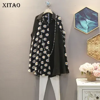 

XITAO 2020 Summer New Plus Size Shirt Korean Style Stitching Floral Pattern Womens Tops and Blouses Oversized Bat Sleeves XJ4872