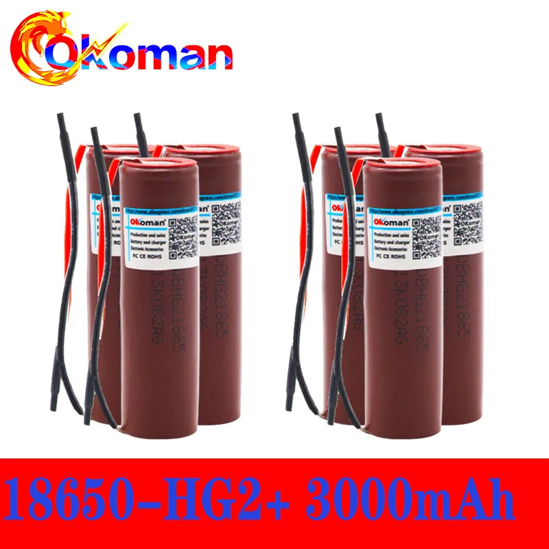 100% Новый оригинальный аккумулятор HG2 18650 3000 мАч 18650HG2 3 6 В разрядка 20A для hg2