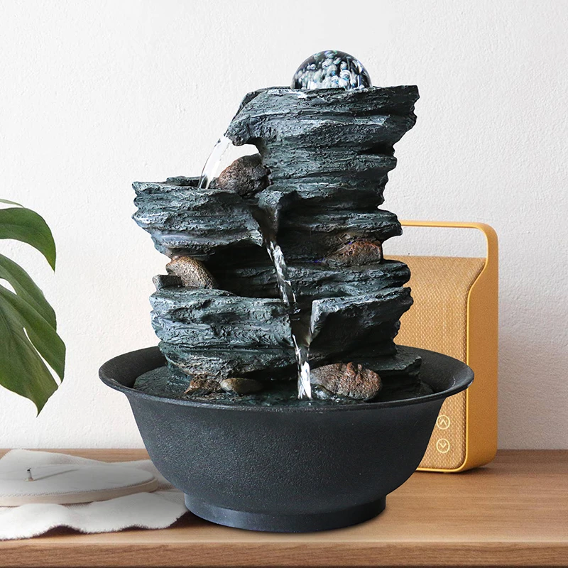figuritas de rocalla de escritorio fuente de agua fengshui fuentes de agua decorativas de resina para interiores artesania para decoracion del