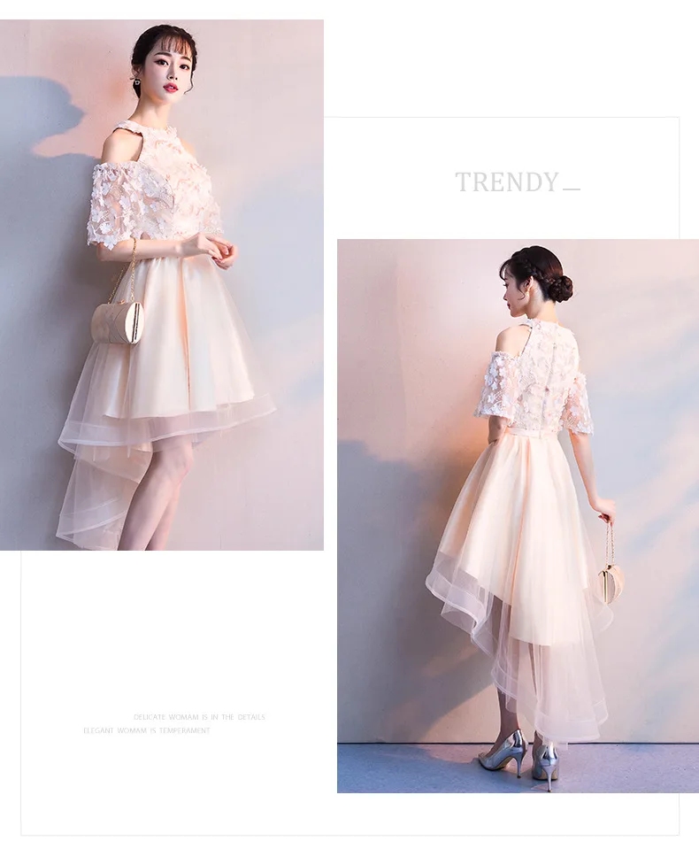 Champagne Color Evening Gown New Style Students Graduation Party Dress Women's Short Bridesmaid Dress Banquet