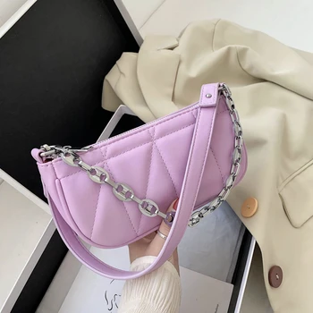 

New Fashion Chain Simple Small Solid Color PU Leather Crossbody Bags For Women Shoulder Hand Bag Travel Cute Handbags