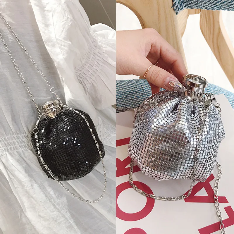

Non-mainstream Design Bag WOMEN'S Bag Aluminum Sheet Jar shui hu bao Wine Pot Bag Mini Women's 201 Japanese Style Fashion Sequin