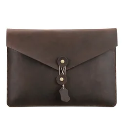 Scy 2022 saco de documentos dos homens novo retro cavalo louco couro genuíno envelope bolsa de embreagem negócios forro do portátil para macbook ar 13