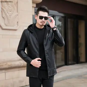 

Super Big Size Men's Wear Coat Male Autumn Black Pu Jacket Plus Large Size Plus Fat Jacket With Cap Trend Male Leather Coat