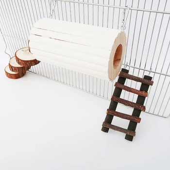 

3pcs Syrian Hamster Wooden Ladder Hollow Tunnel Tube Toy Small Pet Climbing Ladder Platform Sugar Glider Small Animal Chew Toys