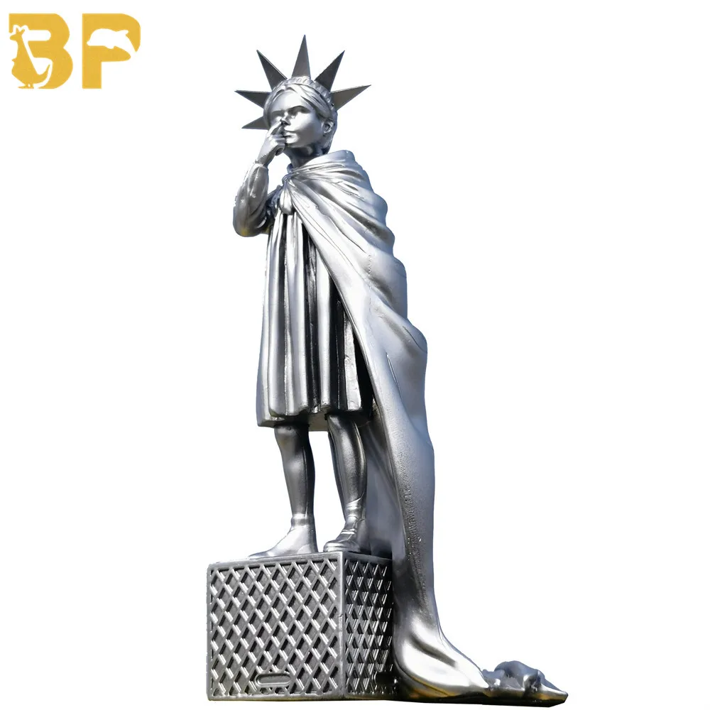 

Liberty Girl Silver Ver. 25cm Modern Art Resin Sculpture of Liberty, Nose-Picking Girl, Home Decor, Most Creative Gift