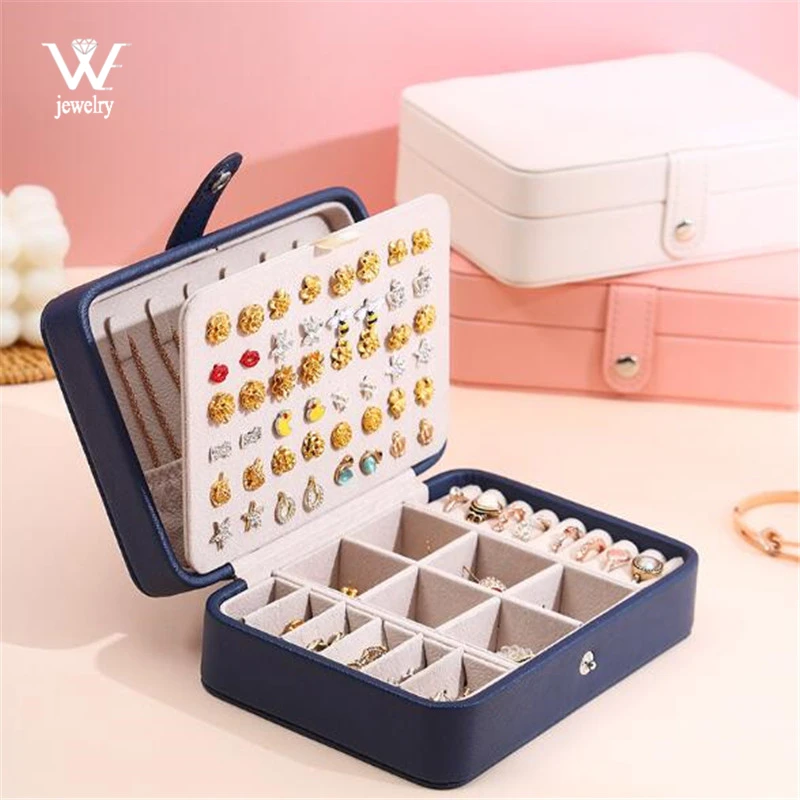 WE-joyero de viaje de cuero PU con botón para mujeres y niñas, caja de joyería portátil, almacenamiento para pendientes, collares, anillos, novedad de 2021