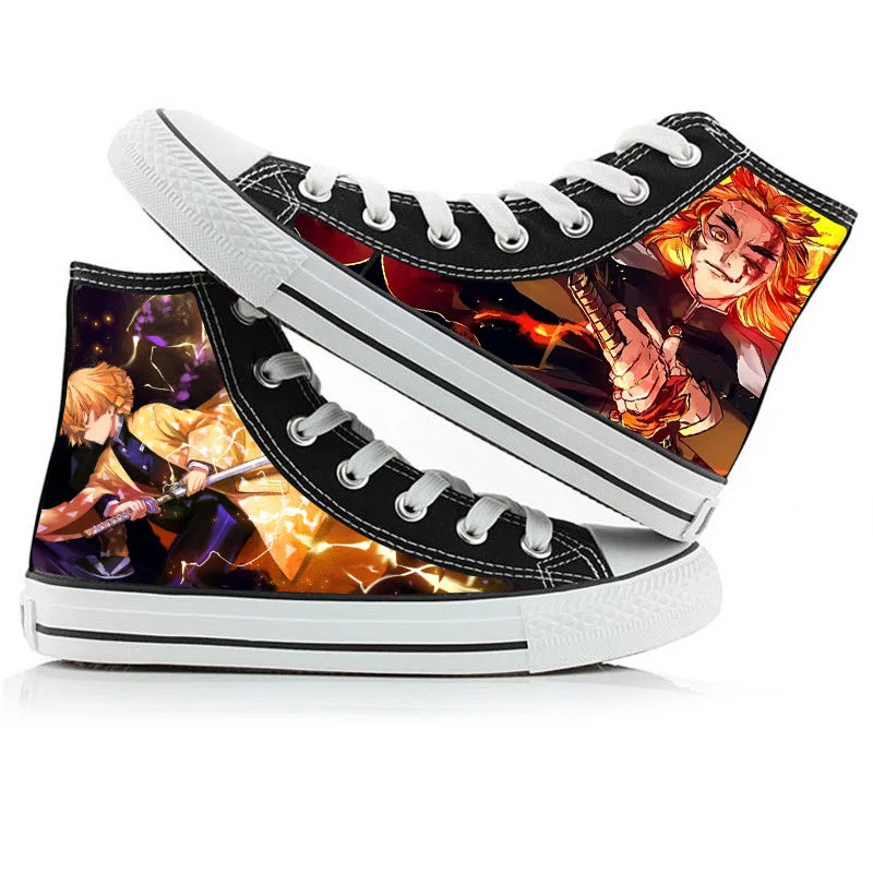 Аниме парусиновая обувь Demon Slayer: Kimetsu no Yaiba Kamado Nezuko обувь с высоким голенищем для мужчин/женщин черные белые сетчатые кеды унисекс - Цвет: 16
