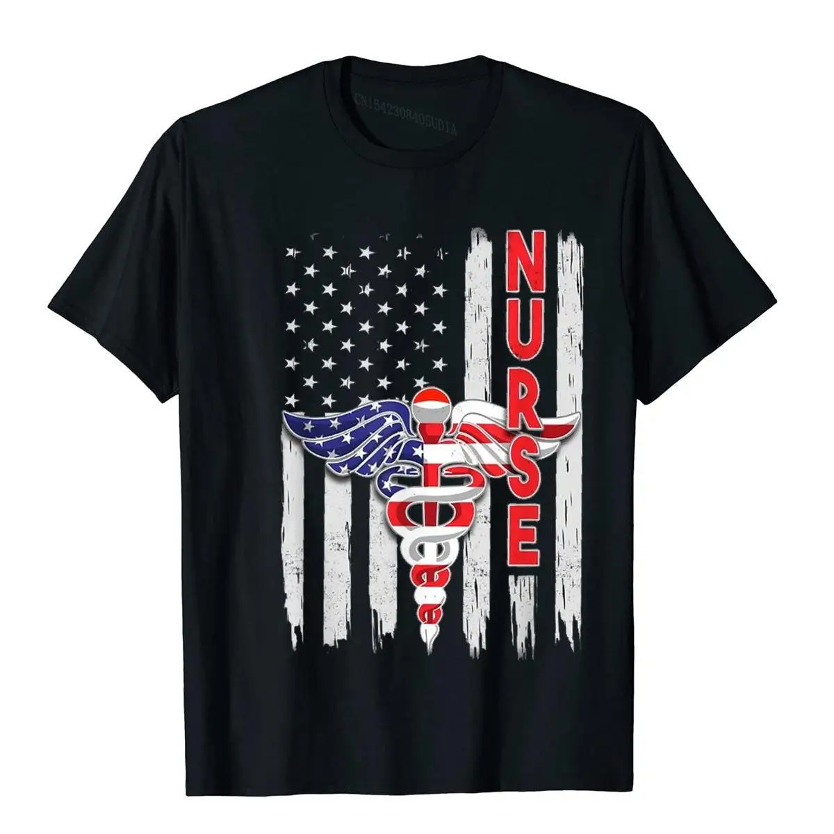 proud Nurse USA flag shirt for women girls love nursing day T-Shirt__B7647black