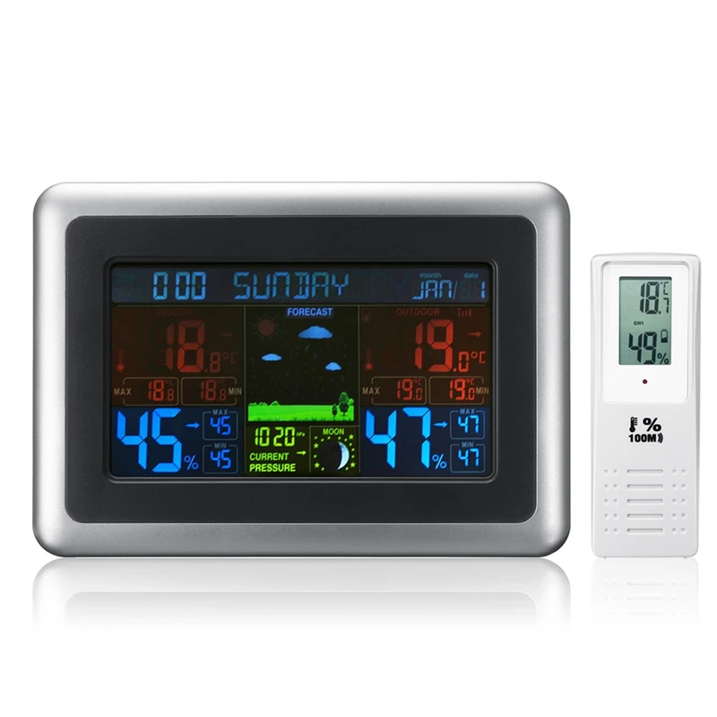 

Wireless Weather Station Indoor Outdoor Temperature Humidity Sensor Colorful LCD Weather Forecast Clock Hygrometer Sensor Tool
