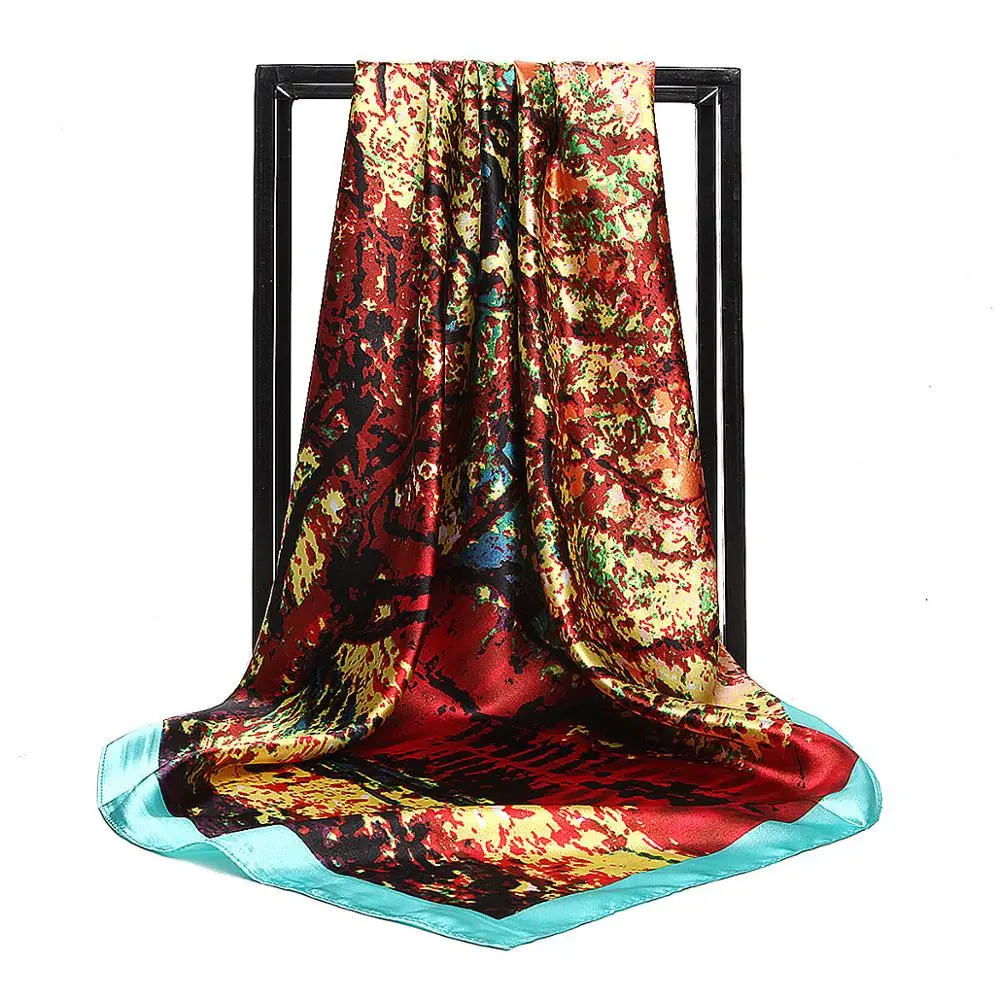 

2020 New Women Silk Square Scarf Oil Painting Printed Kercheif Female Head Neck Fashion Wraps Girl's colorful Pashmina Shawl