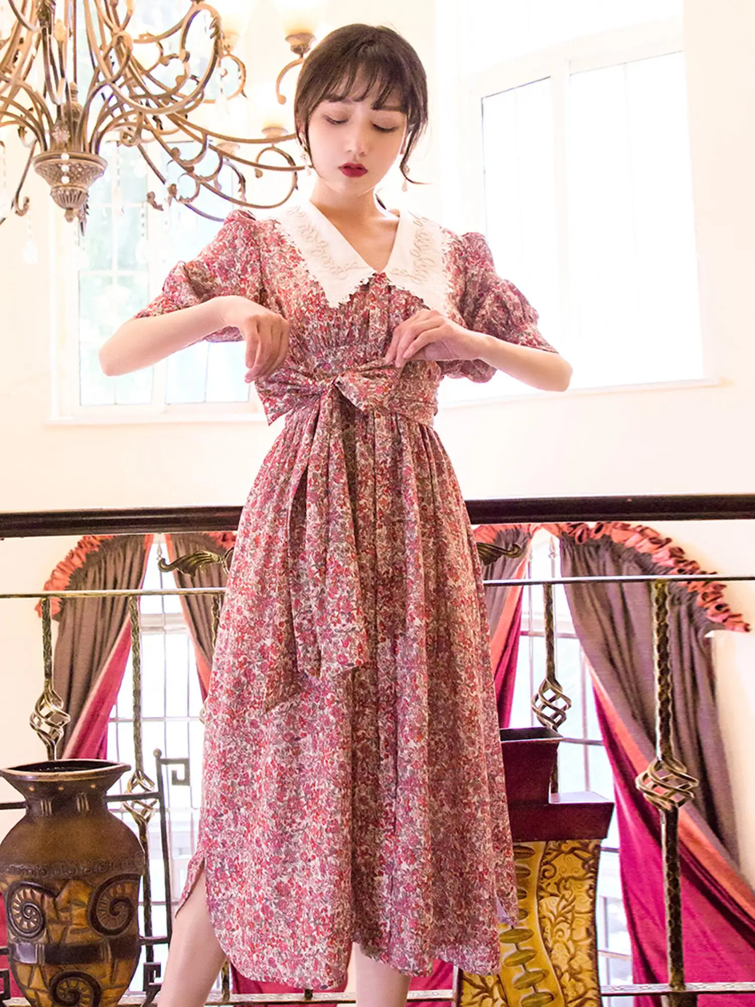 French princess dress hubble-bubble sleeve dress female small pure and fresh and super fairy flower dress
