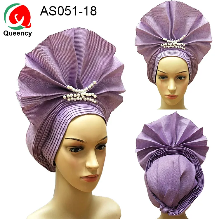 AS051 быстрая, особый стиль, уже сделанный Gele, нигерийские бусы, головные уборы для женщин, вечерние, свадебные - Color: AS051-18