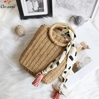 

DORANMI Straw Knitted Bucket Bags For Women 2020 Summer Female Straw Shoulder Bags Round Handle Crossbody Bag Bolsos Mujer BG430