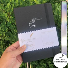 

Bullet Planner Meteor Dotted Journal Notebook Bujo Dot Grid Pages, 180gsm Thick White Paper, Black Waterproof Fabric Cover