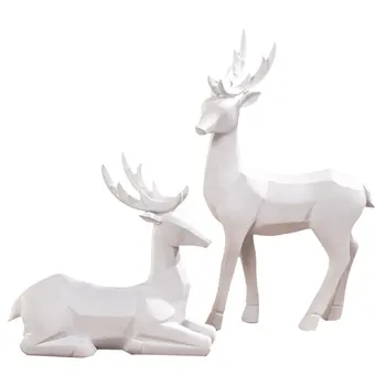 

1 Pair Resin Elk Figurine Desktop Decors Nordic Style Household Adornment Elk Statue for Wine Cabinet Hallway Decoartion