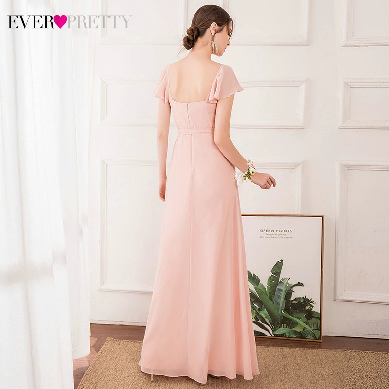 Элегантные розовые вечерние платья Ever Pretty, трапециевидные, с оборками, рукавом, v-образным вырезом, бантом и поясом, шифоновые длинные вечерние платья Vestidos De Fiesta