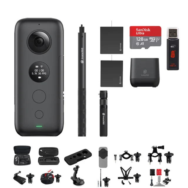 Bundle 6 Insta360 Экшн-камера ONE X 5,7 K VR 360 Panorama для iPhone и Android, зарядное устройство Insta 360, чехол для селфи - Цвет: Bundle 6