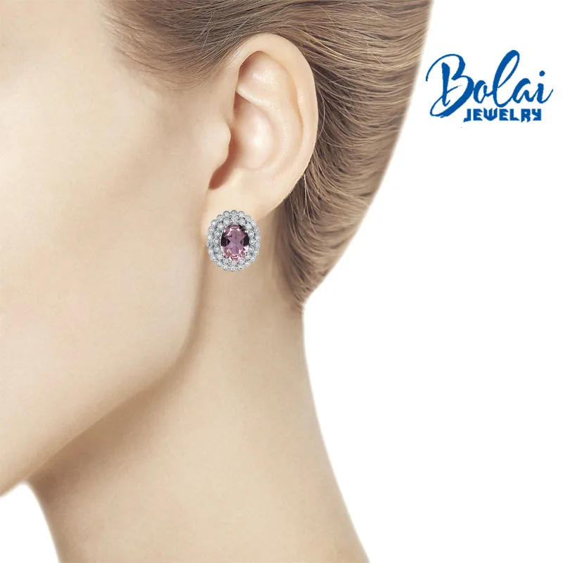 Bolaijewelry, оформление морганитом нано-драгоценный камень классические Дианы клипсы сережки 925 стерлингового серебра для женщин хороший подарок на день рождения