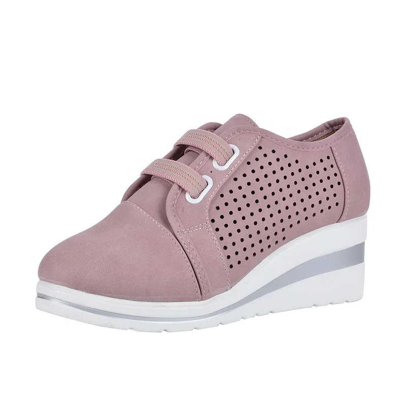 WENYUJH Flock New High Heel Lady Casual Women Sneakers Leisure Platform Shoes Breathable Height Increasing Shoes Women Flat - Цвет: pink