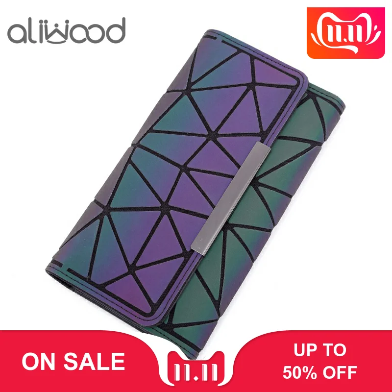 

aliwood Brands Women Wallet Geometry Clutch Laser Colorful Purse Female Luminous Wallet Phone bag Card Holder Carteira Feminina